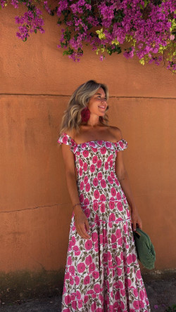 CANTON vestido largo, blanco/rosa