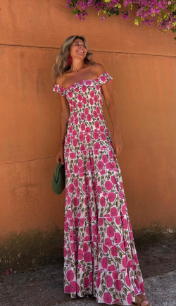 CANTON vestido largo, blanco/rosa