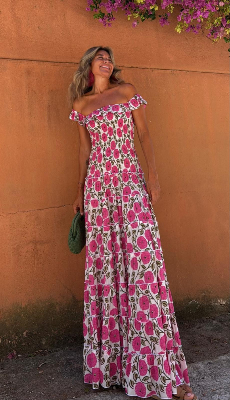 CANTON vestido largo, blanco/rosa