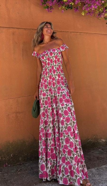 CANTON vestido largo, blanco/rosa