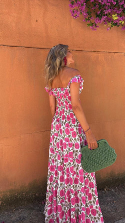 CANTON vestido largo, blanco/rosa