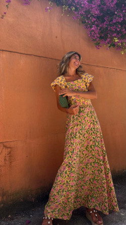 CALISTO vestido largo, amarrillo/verde