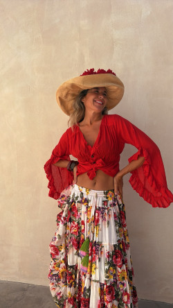 ROSALINDA Blanca,falda larga estampada