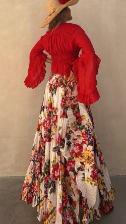 ROSALINDA Blanca,falda larga estampada