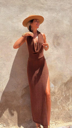 BEQUIA, Chocolate Vestido Lurex