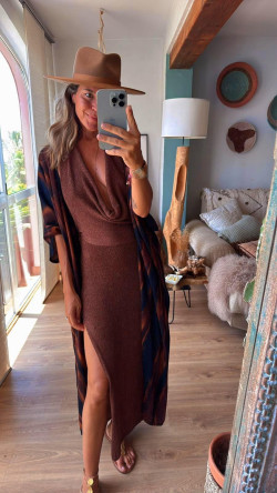 BEQUIA, Chocolate Vestido Lurex