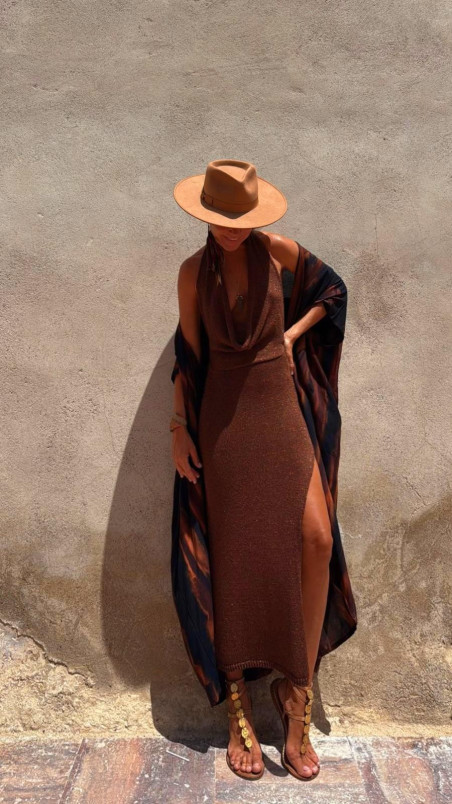BEQUIA, Chocolate Vestido Lurex