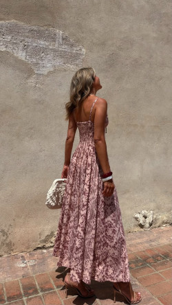 COMARES vestido largo, rosa/burdeos
