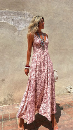 COMARES vestido largo, rosa/burdeos