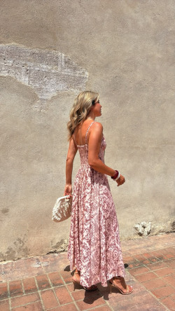 COMARES vestido largo, rosa/burdeos