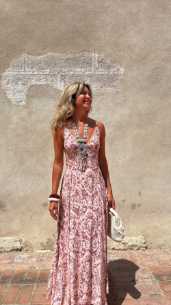 COMARES vestido largo, rosa/burdeos
