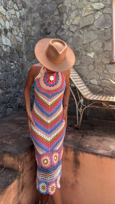 CROBAT blanco, vestido crochet largo