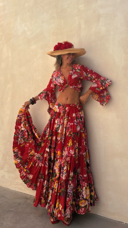 ROSALINDA falda  larga, roja
