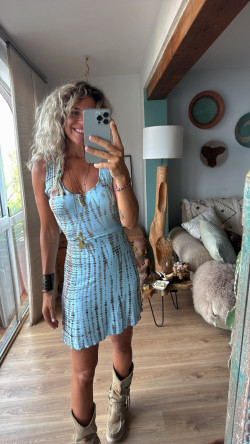 NIL celeste/marrón, vestido corto