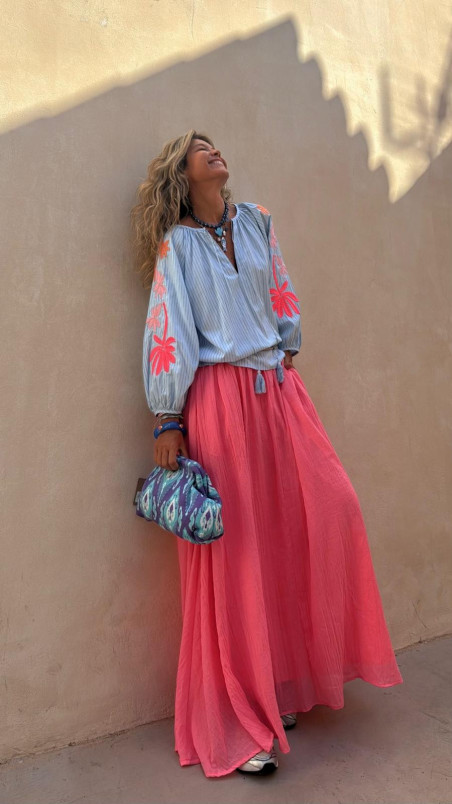 FELIPA falda larga, rosa fluor