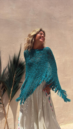 ERITE poncho calado, turquesa