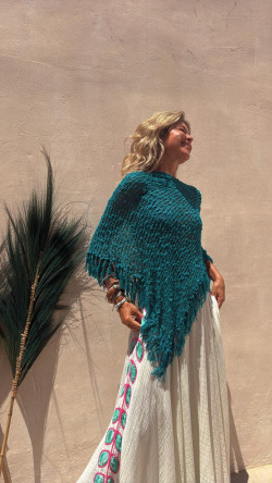ERITE poncho calado, turquesa