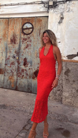 FONT , Rojo Vestido Encaje