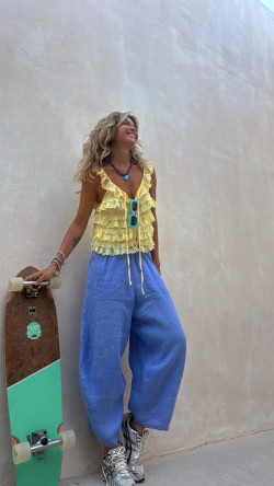 DAFNE, Azul Pantalón Lino