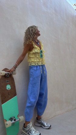 DAFNE, Azul Pantalón Lino
