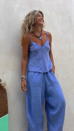 CAROLINA , Azul Top Lino
