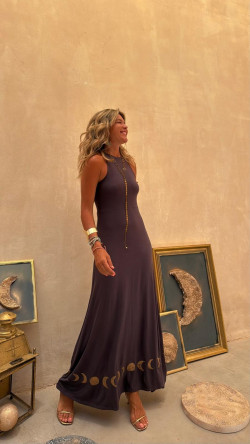 GASTON gris/dorado, vestido largo