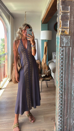 SILAS gris/dorado, vestido largo