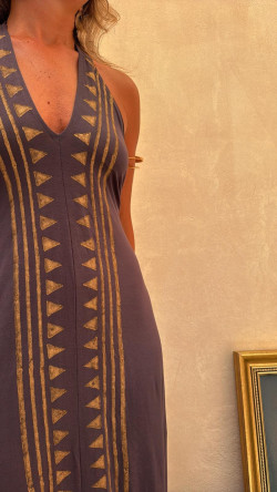 SILAS gris/dorado, vestido largo