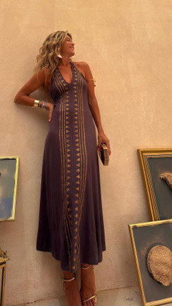 SILAS gris/dorado, vestido largo