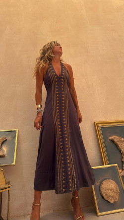 SILAS gris/dorado, vestido largo