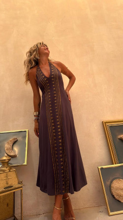 SILAS gris/dorado, vestido largo