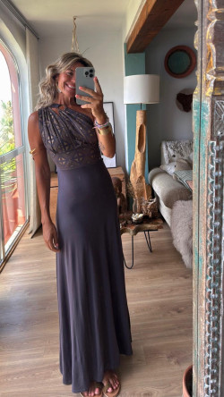 SERAFIN vestido largo, gris/dorado