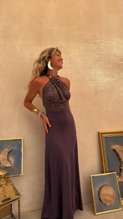 SERAFIN vestido largo, gris/dorado