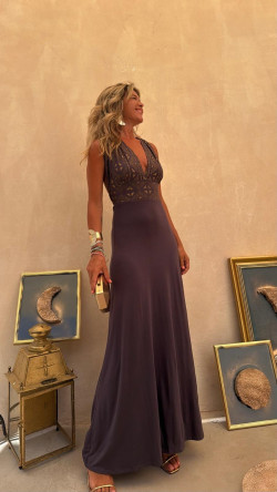 SERAFIN vestido largo, gris/dorado