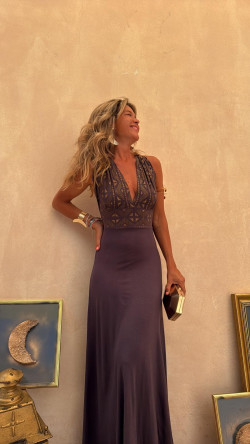 SERAFIN vestido largo, gris/dorado