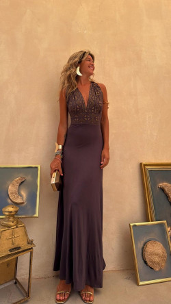 SERAFIN vestido largo, gris/dorado