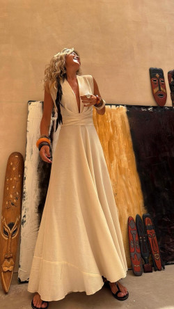 ASTON hueso, vestido largo