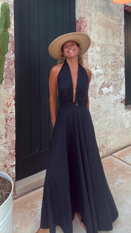 ASTON  vestido largo, negro