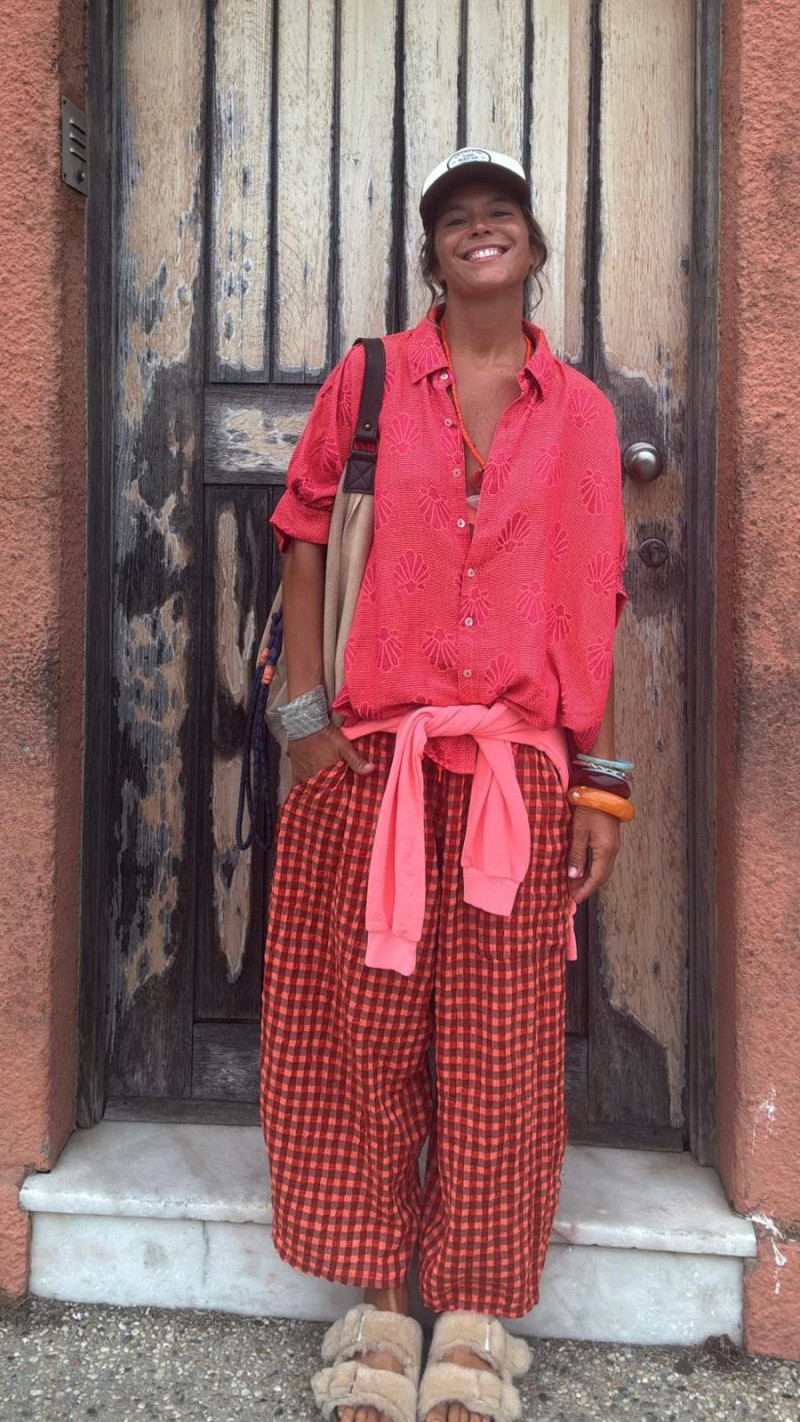 MALIKA pantalón cuadros, naranja