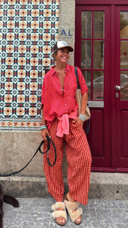 MALIKA pantalón cuadros, naranja