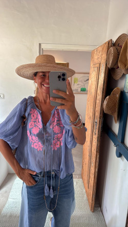 ORGIBA , Azul blusa bordada