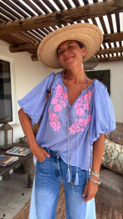 ORGIBA , Azul blusa bordada