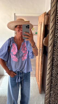 ORGIBA , Azul blusa bordada