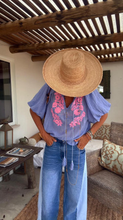 ORGIBA , Azul blusa bordada