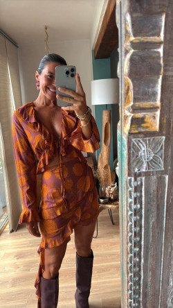 ANAT burdeos/mostaza , vestido asimétrico