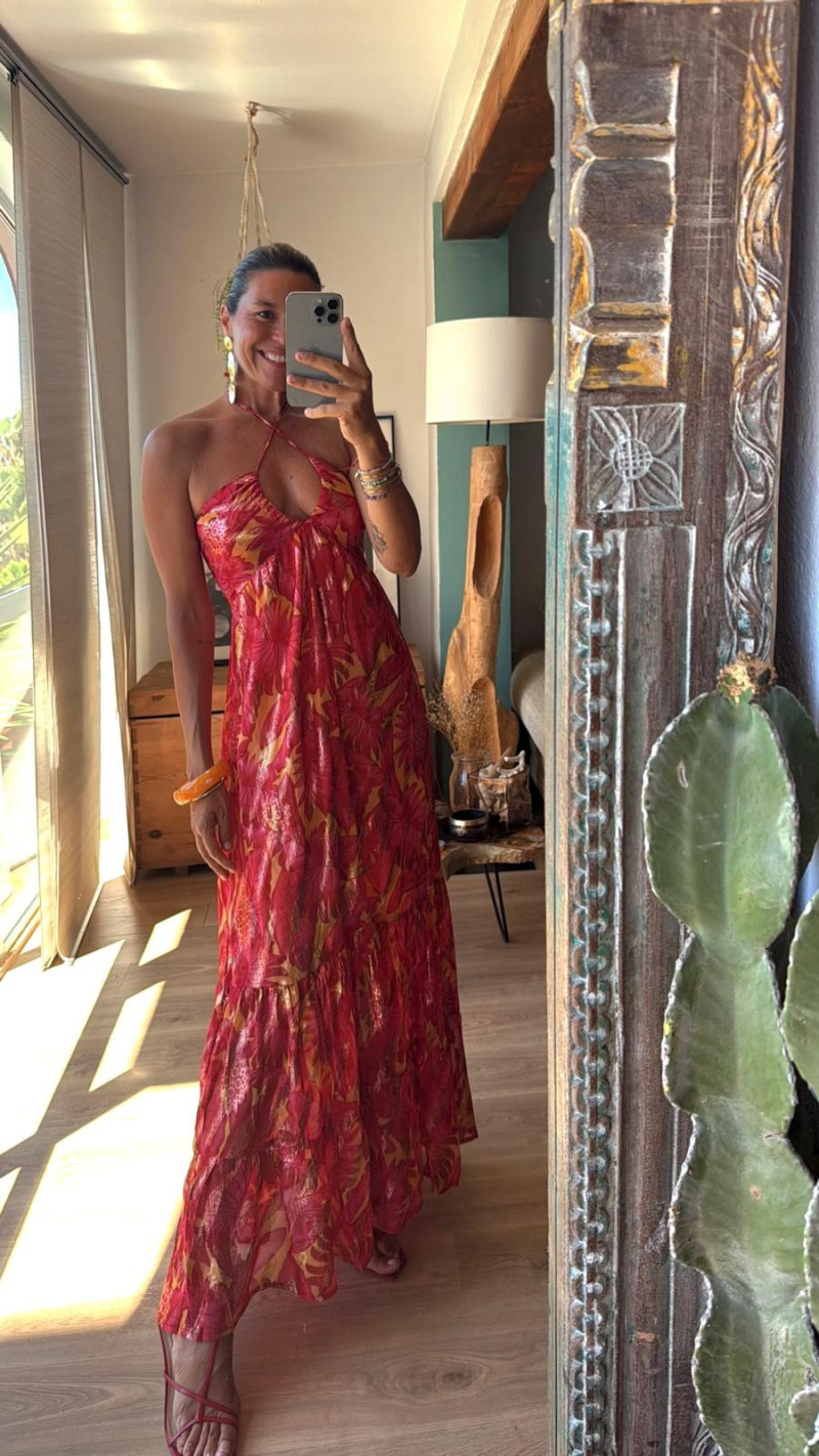 CORAINA mostaza/rojo,  vestido largo