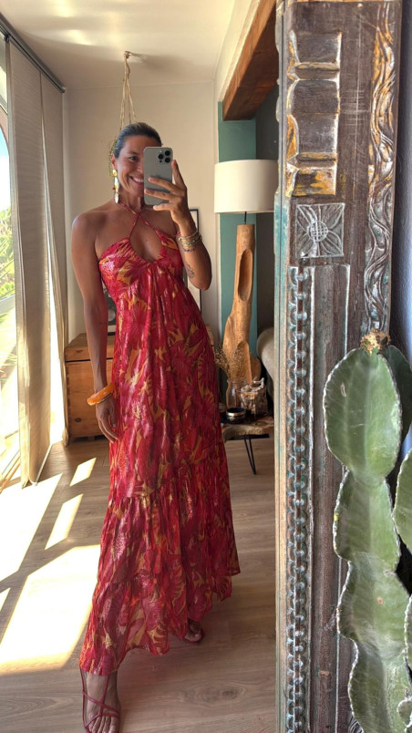 CORAINA mostaza/rojo,  vestido largo