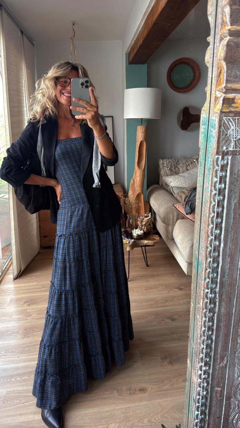 MARTE vestido largo, azul/gris