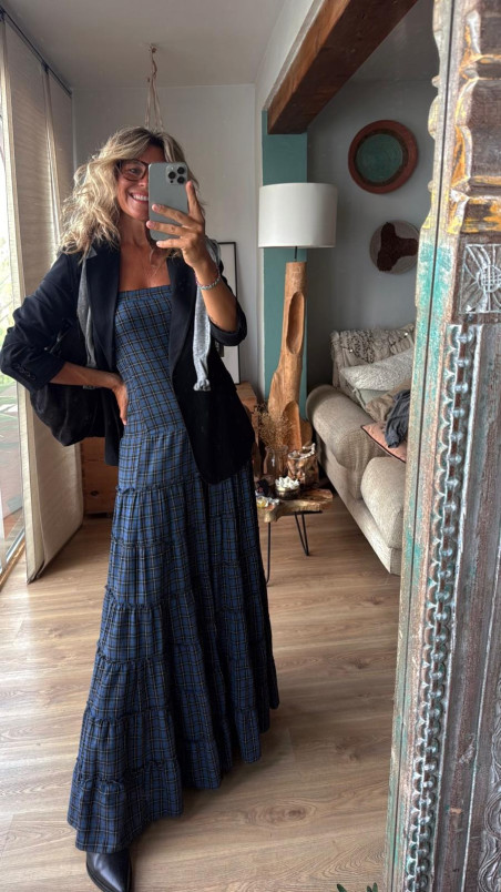 MARTE vestido largo, azul/gris