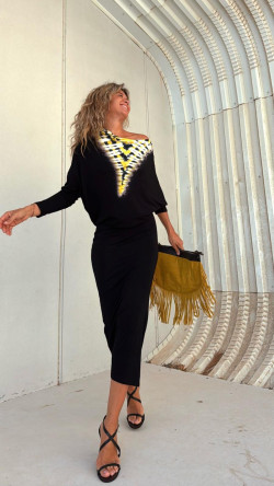 LIRIO vestido asimétrico amarillo tie